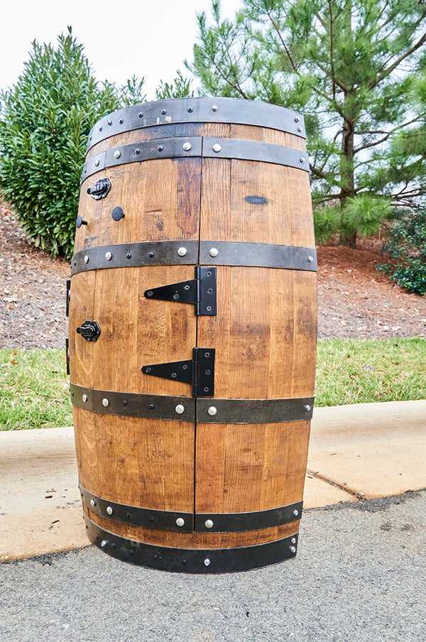 Whiskey Half Barrel Liquor Cabinet Double Door