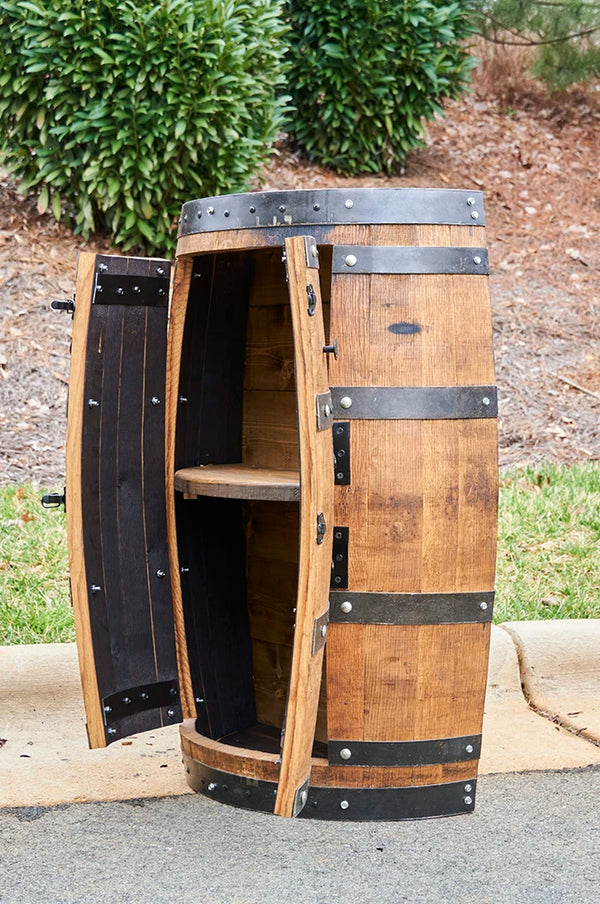 Whiskey Half Barrel Liquor Cabinet Double Door