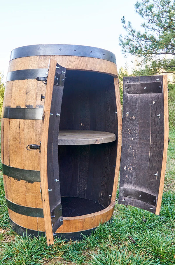 Whiskey Full Barrel Liquor Cabinet Double Door