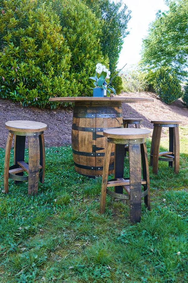 Whiskey Barrel table Set with Stools -Outdoor Barrel Table with Stools Set