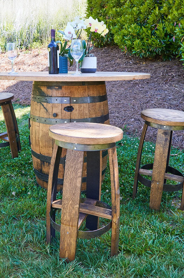 Whiskey Barrel table Set with Stools -Outdoor Barrel Table with Stools Set