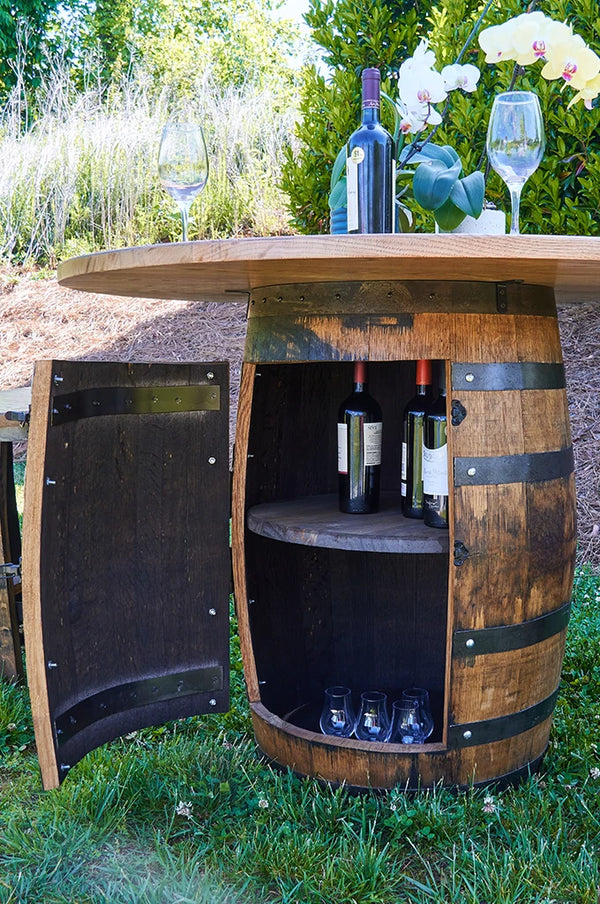 Whiskey Barrel table Set with Stools -Outdoor Barrel Table with Stools Set