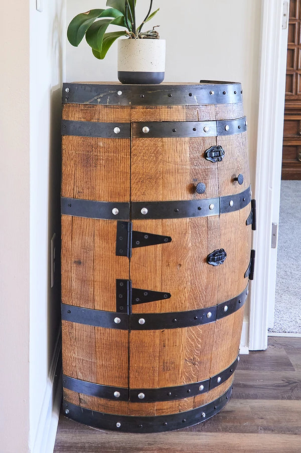 Whiskey Corner Barrel Cabinet double door