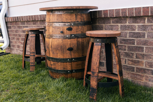 3/4 Whiskey Barrel Bar Table with Stools