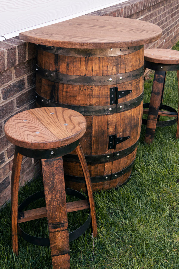 3/4 Whiskey Barrel Bar Table with Stools