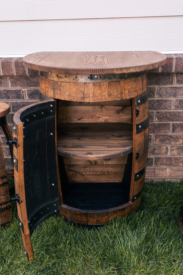 3/4 Whiskey Barrel Bar Table with Stools