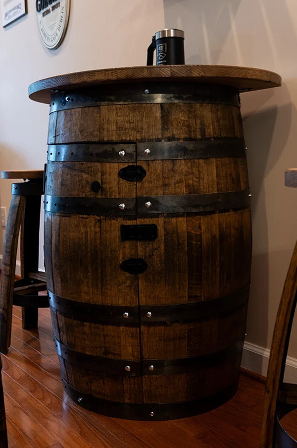 3/4 Whiskey Barrel Bar Table with Stools