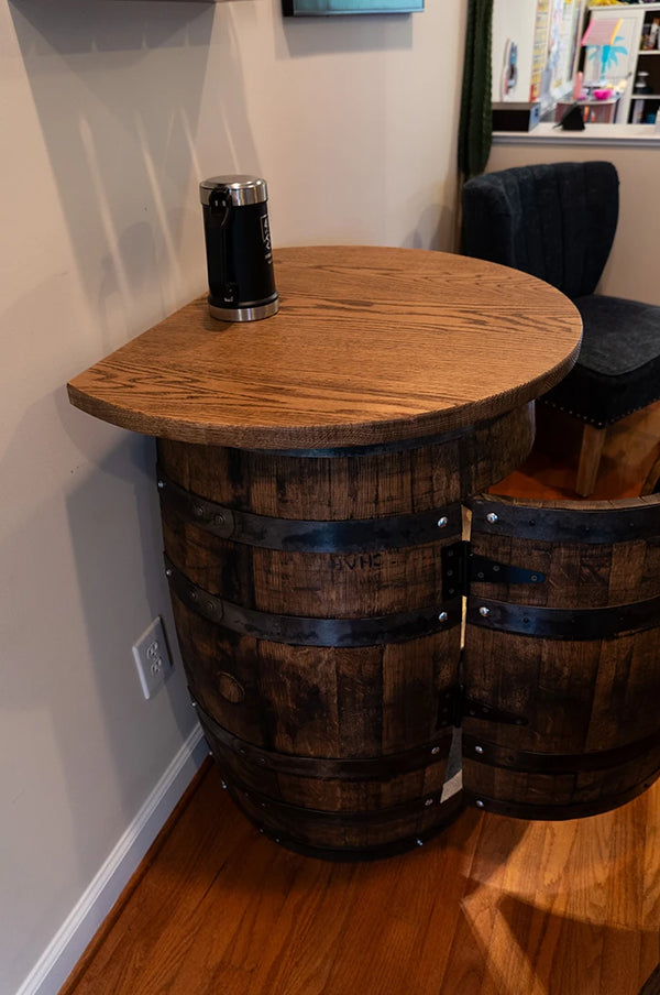 3/4 Whiskey Barrel Bar Table with Stools