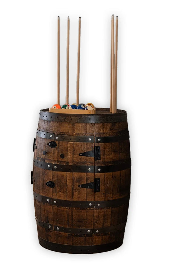 Handcrafted Whiskey Barrel Billiard Cabinet