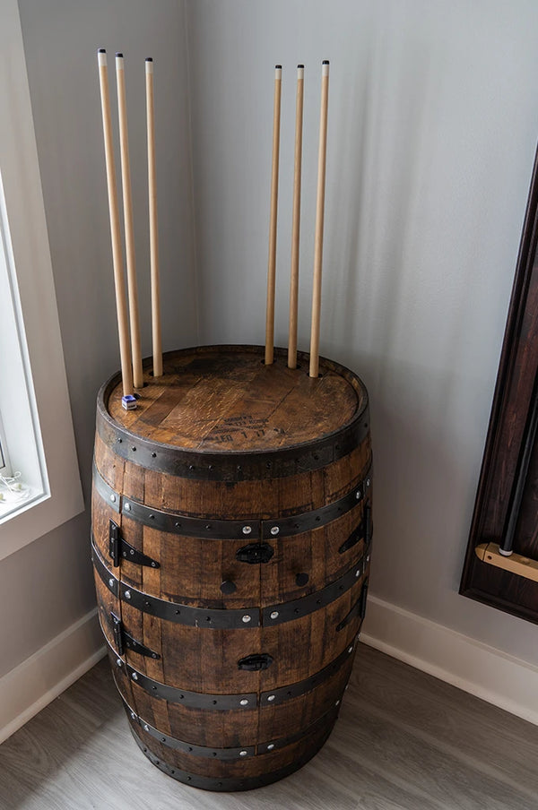 Handcrafted Whiskey Barrel Billiard Cabinet