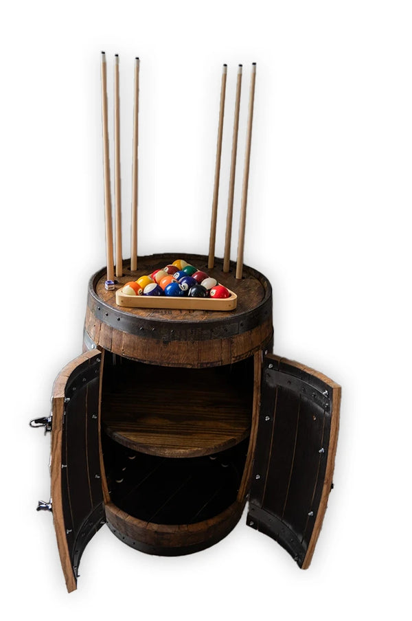 Handcrafted Whiskey Barrel Billiard Cabinet