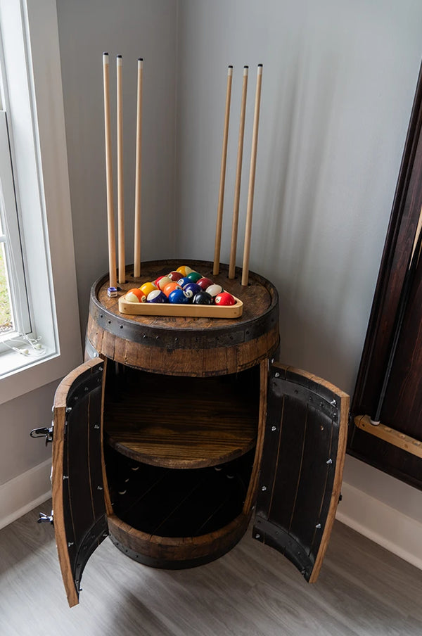 Handcrafted Whiskey Barrel Billiard Cabinet