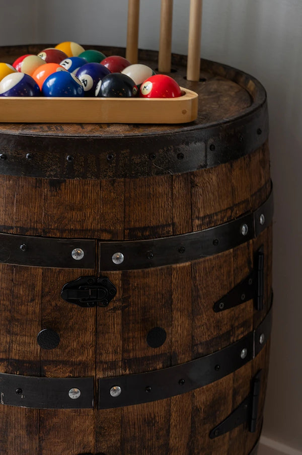 Handcrafted Whiskey Barrel Billiard Cabinet