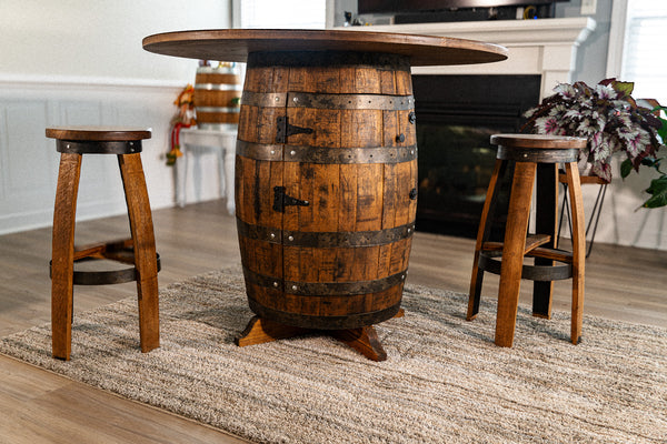 Whiskey Barrel table Set with Stools -Outdoor Barrel Table with Stools Set