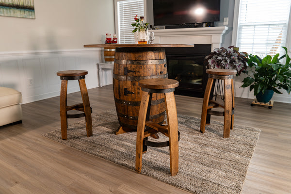 Whiskey Barrel table Set with Stools -Outdoor Barrel Table with Stools Set