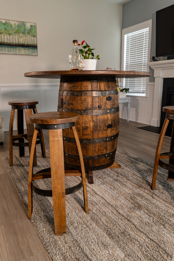 Whiskey Barrel table Set with Stools -Outdoor Barrel Table with Stools Set