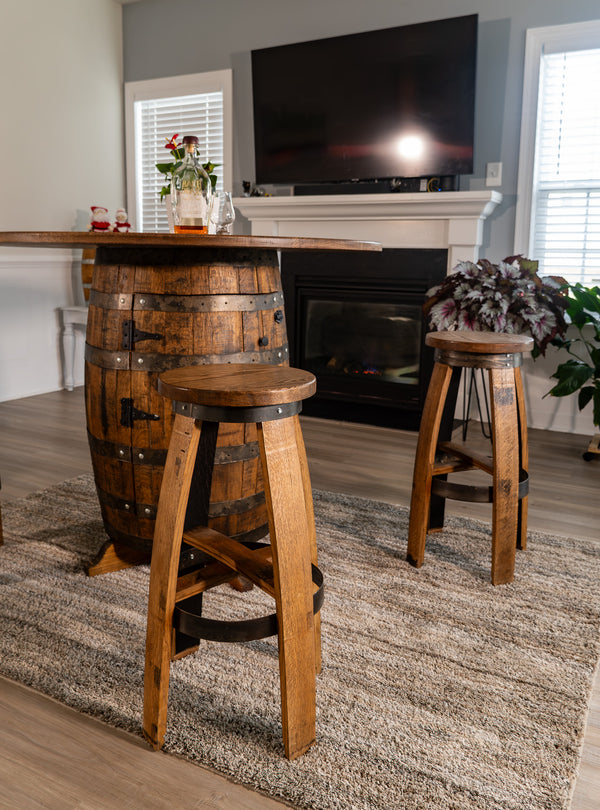 Whiskey Barrel table Set with Stools -Outdoor Barrel Table with Stools Set