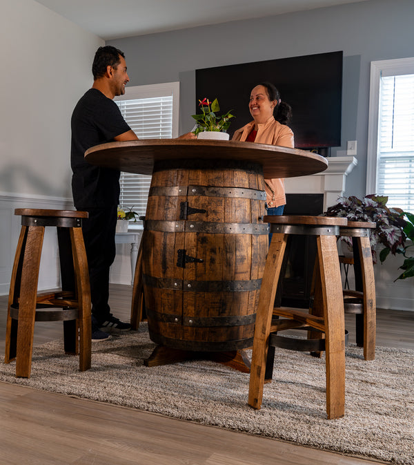 Whiskey Barrel table Set with Stools -Outdoor Barrel Table with Stools Set