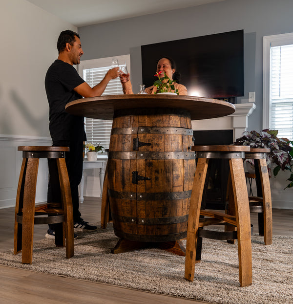 Whiskey Barrel table Set with Stools -Outdoor Barrel Table with Stools Set