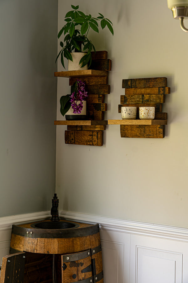 Whiskey Corner Barrel Vanity with Hammered Sink: Rustic Farmhouse Bathroom Decor