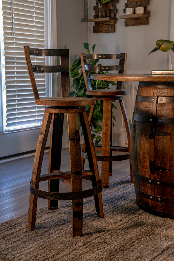 Whiskey Barrel Bar Stools w/ Backrest