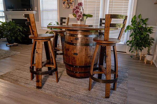 Handmade Whiskey Barrel Pub Table Set with Bar Stools