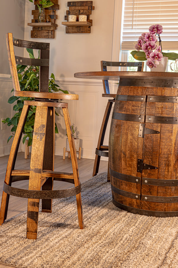 Handmade Whiskey Barrel Pub Table Set with Bar Stools