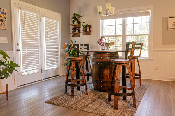 Handmade Whiskey Barrel Pub Table Set with Bar Stools
