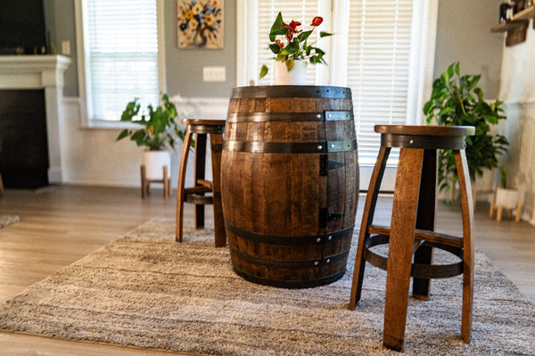 Whiskey Barrel table Set with Stools -Outdoor Barrel Table with Stools Set