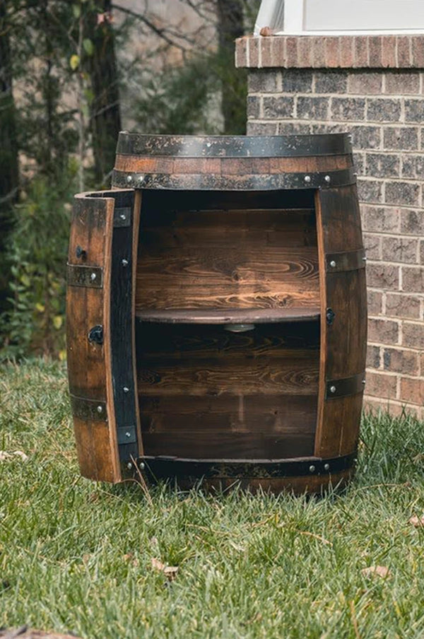 Whiskey Half Barrel Liquor Cabinet Single Door