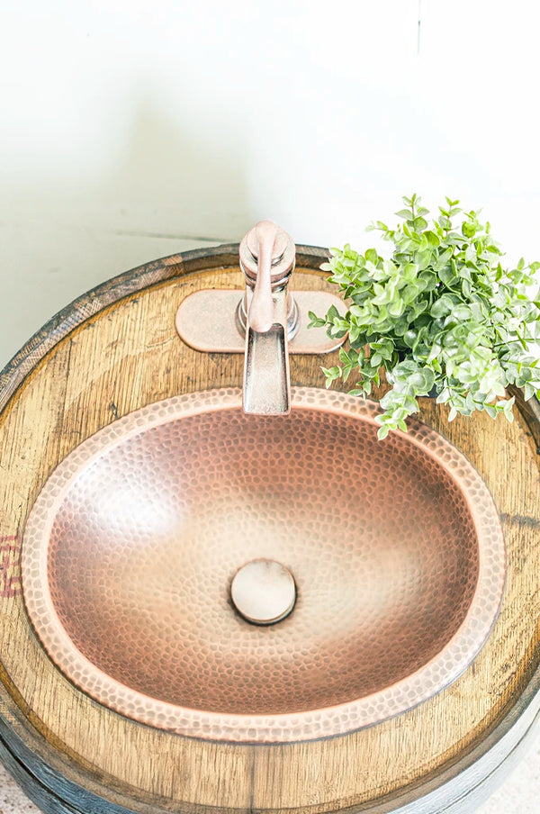 Whiskey Full Barrel Vanity with Hammered Sink and Faucet