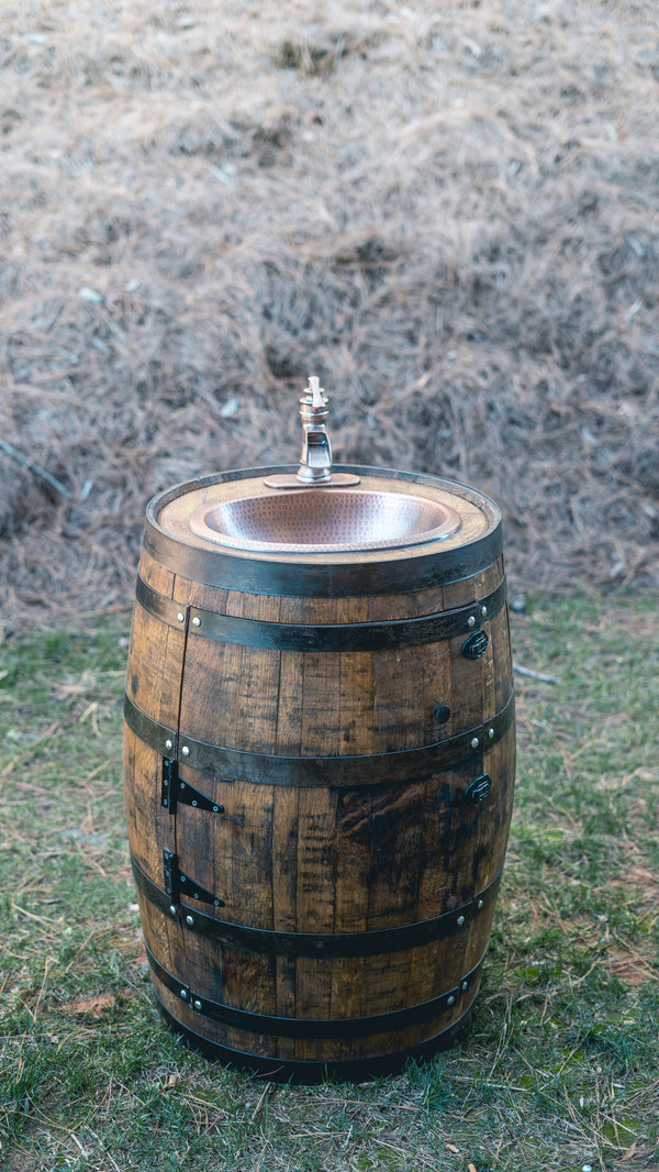 Whiskey Barrel Sink with Handmade Hammered Copper Bowl, Rustic Bathroom Vanity, Farmhouse & Cabin Decor