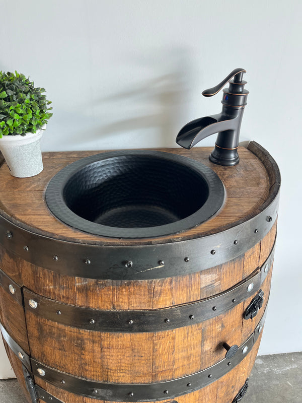 Half Whiskey Barrel Vanity Sink