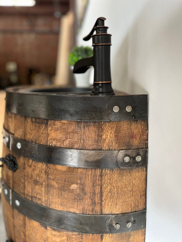 Half Whiskey Barrel Vanity Sink