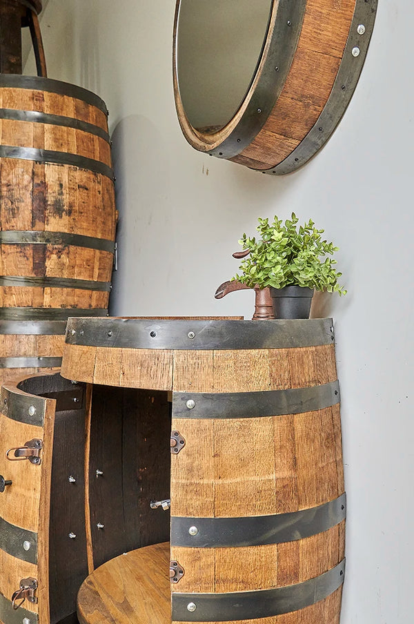 3/4 Whiskey Barrel Vanity with Cooper Hammered Sink and Faucet