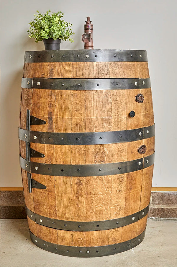 3/4 Whiskey Barrel Vanity with Cooper Hammered Sink and Faucet