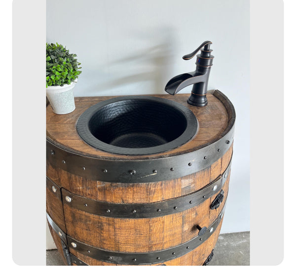 Half Whiskey Barrel Vanity Sink