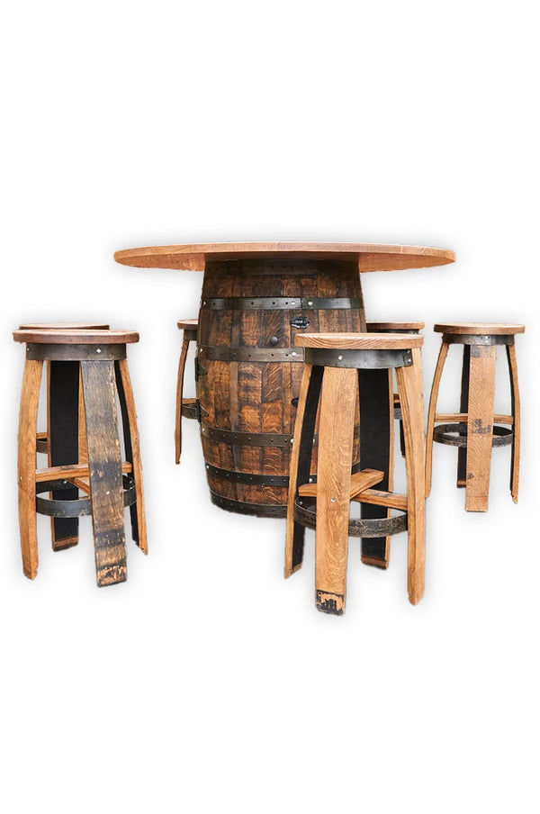 Whiskey Barrel table Set with Stools -Outdoor Barrel Table with Stools Set