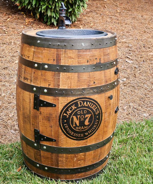 3/4 Whiskey Barrel Vanity with Black Hammered Sink and Faucet