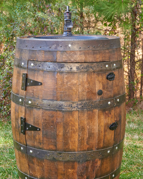 3/4 Whiskey Barrel Vanity with Black Hammered Sink and Faucet