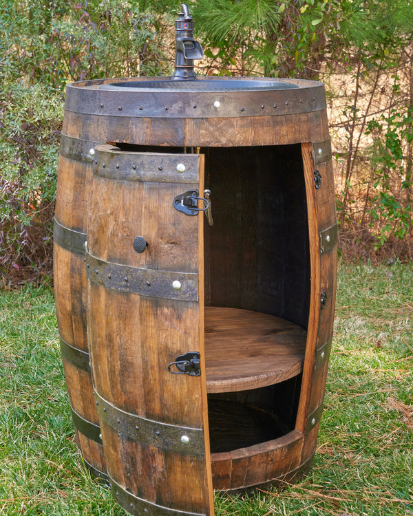 3/4 Whiskey Barrel Vanity with Black Hammered Sink and Faucet