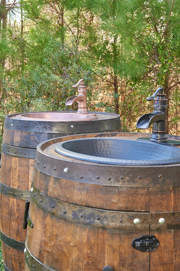 Whiskey Full Barrel Vanity with Hammered Sink and Faucet