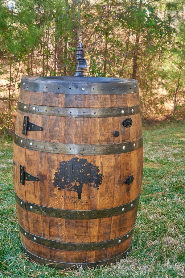 3/4 Whiskey Barrel Vanity with Black Hammered Sink and Faucet