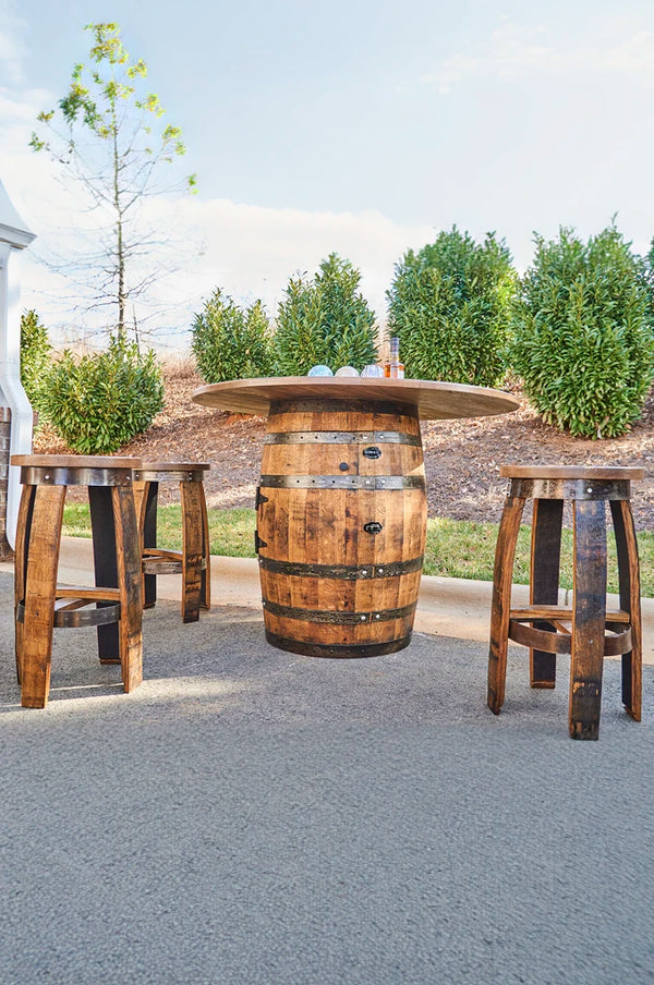 Whiskey Barrel table Set with Stools -Outdoor Barrel Table with Stools Set