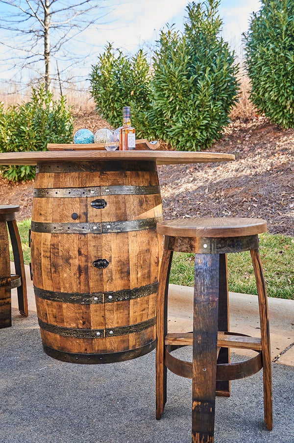 Whiskey Barrel table Set with Stools -Outdoor Barrel Table with Stools Set