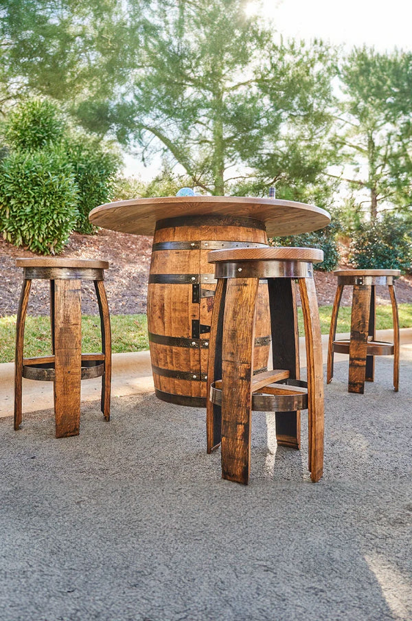 Whiskey Barrel table Set with Stools -Outdoor Barrel Table with Stools Set