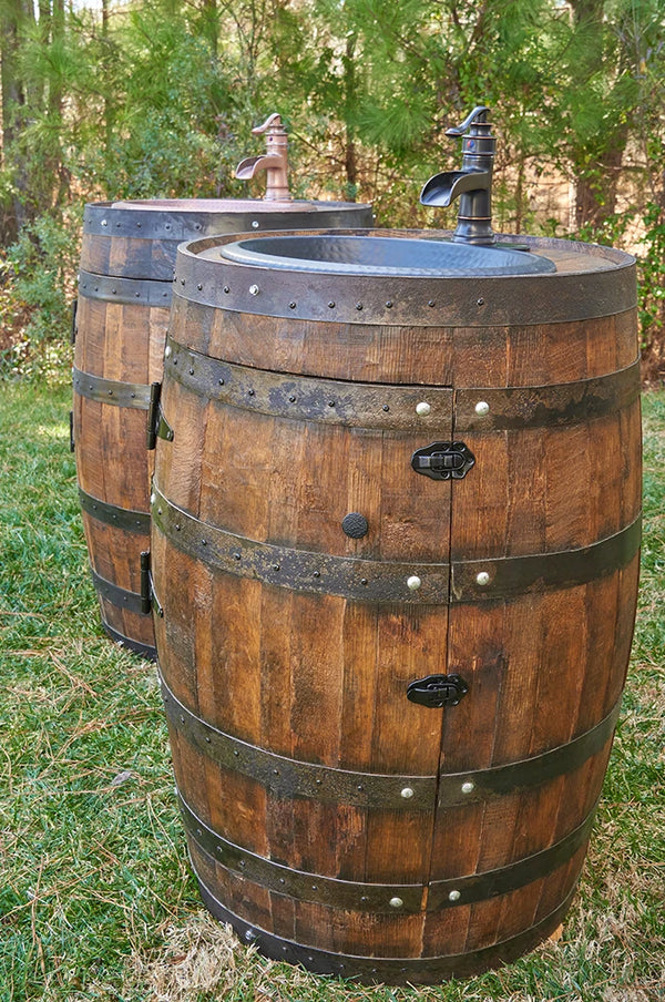 3/4 Whiskey Barrel Vanity with Black Hammered Sink and Faucet