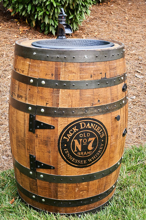 3/4 Whiskey Barrel Vanity with Black Hammered Sink and Faucet