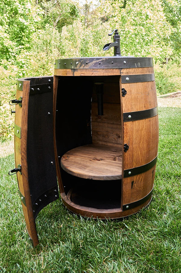 3/4 Whiskey Barrel Vanity with Black Hammered Sink and Faucet