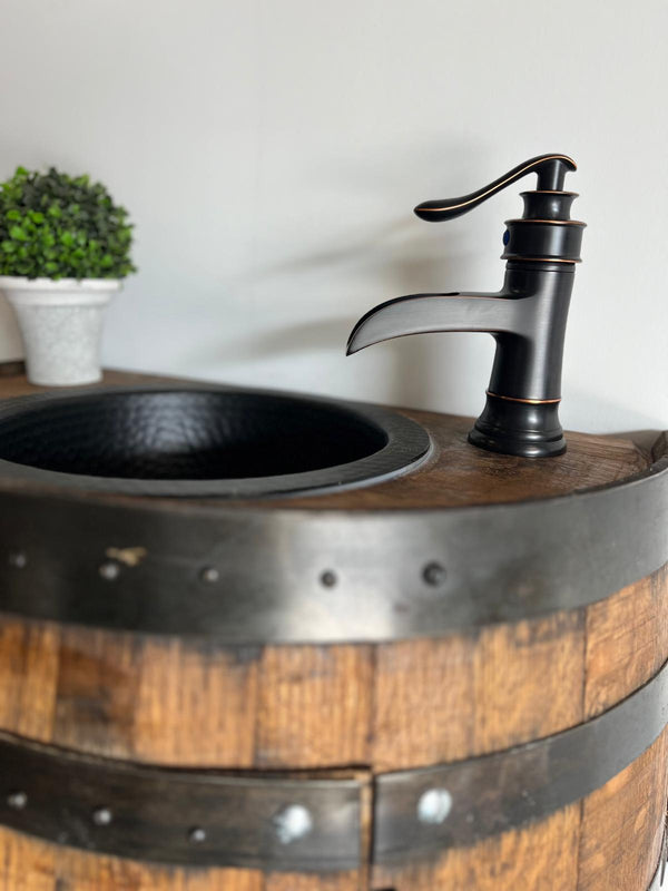 Half Whiskey Barrel Vanity Sink